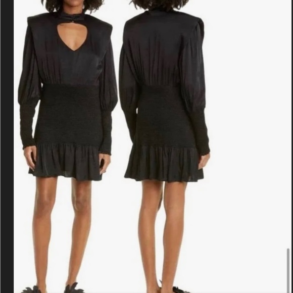 NWT Farm Rio Heart Neckline Mini Dress Smocked Skirt Ruffle Black Sz S reg $220 - Picture 2 of 10